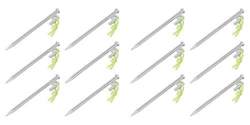 Multibros Felsbodenheringe Heavy Duty 12er Set – 20 / 30 / 40 cm – Ø9 mm – Verzinkter Stahl mit P-Haken & Leuchtleine – Zeltheringe für harten Boden, Camping, Zelte, Pavillons, Bodenanker