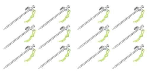 Multibros Felsbodenheringe 20 / 30 / 40 cm – 12 Stück – Verzinkter Stahl Ø9 mm mit L-Haken & Fluorleine – Heavy Duty Zeltheringe für harten Boden, Camping, Zelte, Pavillons, Bodenanker