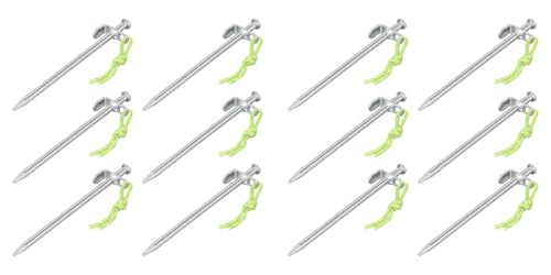 Multibros Felsbodenheringe 20 / 30 / 40 cm – 12 Stück – Verzinkter Stahl Ø9 mm mit L-Haken & Fluorleine – Heavy Duty Zeltheringe für harten Boden, Camping, Zelte, Pavillons, Bodenanker