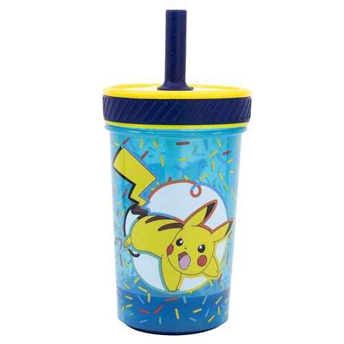 Stor Pokemon 370ml Plastic Tumbler with Silicone Straw, Drop Safe, Anti-Tip, Spill Resistant, for Kids School Drinks Water Bottle, Reusable, BPA Free