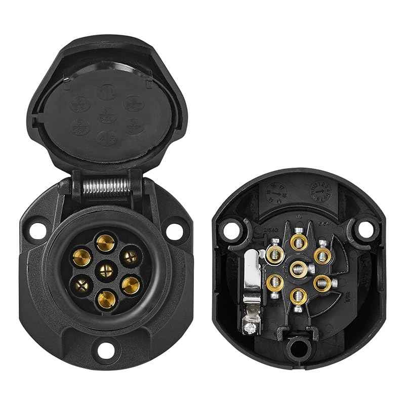 Multibros 7+1-polige Steckdose – PVC Anhängersteckdose mit Nebelschlussleuchten-Abschaltung – Typ N, ISO 1724 – Ideal für Pkw, Anhänger & Fahrradträger