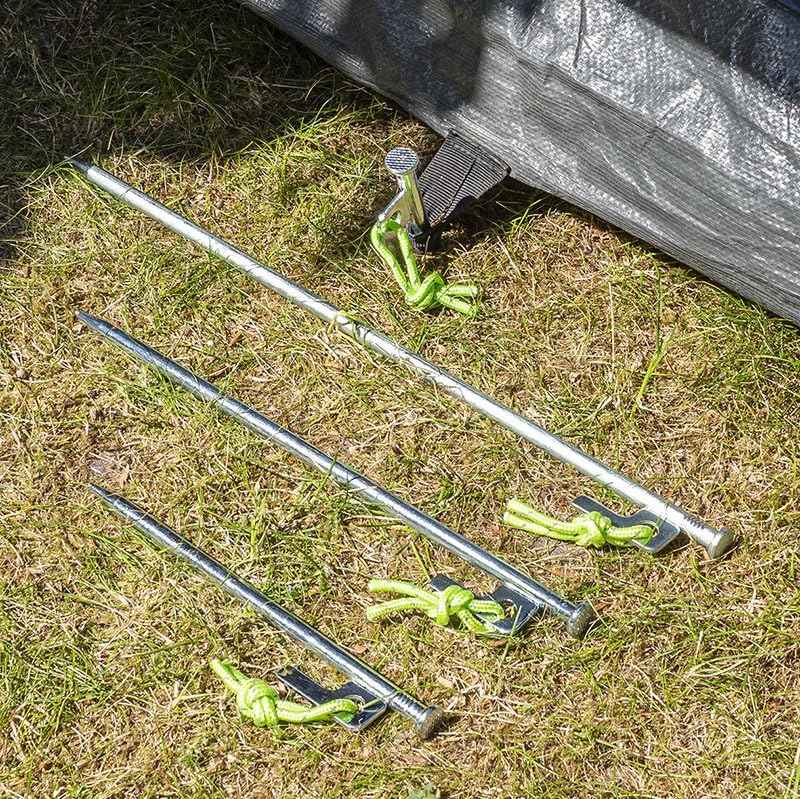 Multibros Felsbodenheringe Heavy Duty 12er Set – 20 / 30 / 40 cm – Ø9 mm – Verzinkter Stahl mit P-Haken & Leuchtleine – Zeltheringe für harten Boden, Camping, Zelte, Pavillons, Bodenanker