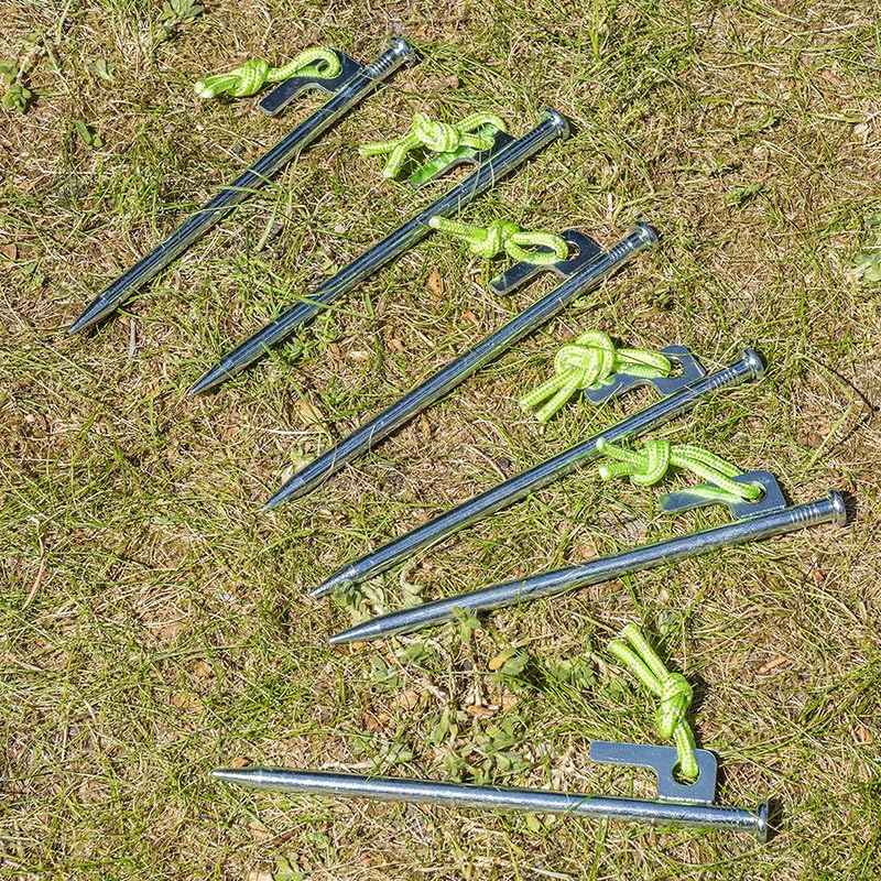 Multibros Felsbodenheringe Heavy Duty 12er Set – 20 / 30 / 40 cm – Ø9 mm – Verzinkter Stahl mit P-Haken & Leuchtleine – Zeltheringe für harten Boden, Camping, Zelte, Pavillons, Bodenanker
