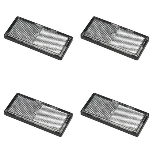 4er Pack Reflektoren weiß eckig selbstklebend mit Grundplatte für mehr Sicherheit im Straßenverkehr - E4-geprüft, 85x39mm - Palleon