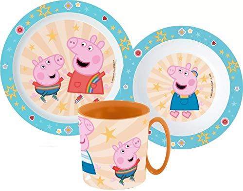 Kinder-Geschirr Set mit Teller, Müslischale und Tasse | Jungen und Mädchen Geschirrset (wiederverwendbar) Peppa Pig