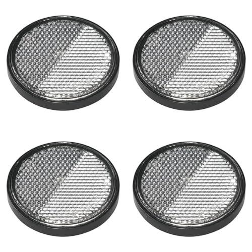 4er Pack Reflektoren weiß rund selbstklebend mit Grundplatte für mehr Sicherheit im Straßenverkehr - E4-geprüft, Ø 58mm - Palleon