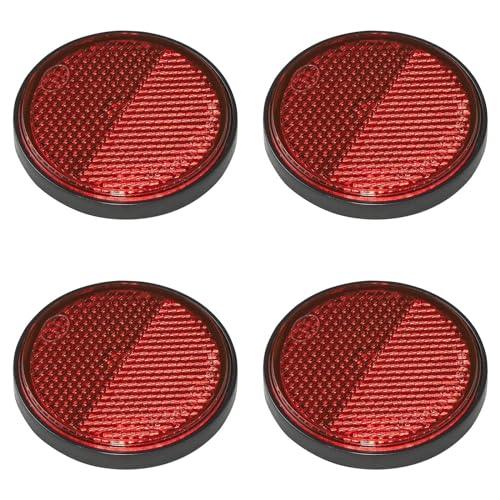 4er Pack Reflektoren rot rund selbstklebend mit Grundplatte für mehr Sicherheit im Straßenverkehr - E4-geprüft, Ø 58mm - Palleon