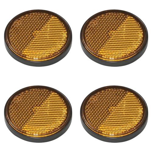 4er Pack Reflektoren orange rund selbstklebend mit Grundplatte für mehr Sicherheit im Straßenverkehr - E4-geprüft, Ø 58mm - Palleon