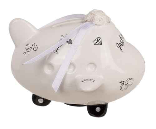Palleon Hochzeits-Spardose Just Married | Keramik Geldgeschenk für Hochzeit, Verlobung & JGA | Witzige Spardose in Koffer-, Auto- oder Flugzeug-Design | Geschenkidee zur Hochzeit