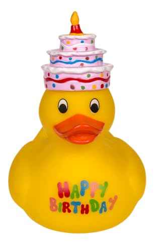Palleon Quietscheente 10 cm – Witzige Badeente in verschiedenen Motiven (Happy Birthday, Fußball, Cowboy, Hochzeit) – Lustiges Geschenk & Deko – Quietschende Gummiente für Kinder & Erwachsene
