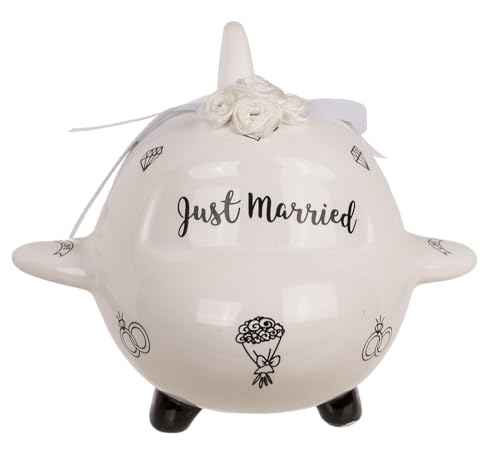 Palleon Hochzeits-Spardose Just Married | Keramik Geldgeschenk für Hochzeit, Verlobung & JGA | Witzige Spardose in Koffer-, Auto- oder Flugzeug-Design | Geschenkidee zur Hochzeit