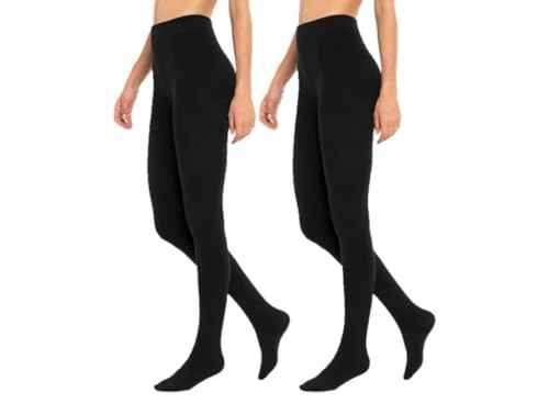 Palleon 2er Pack Damen Thermo Strumpfhosen Schwarz | Warme Winter Strumpfhosen mit Fleecefutter | Blickdicht & Elastisch