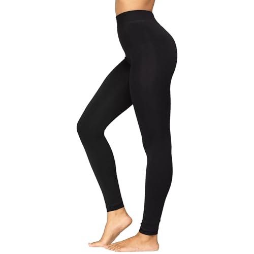 Palleon 2er Pack Damen Thermo Leggings Schwarz | Warme Winter Leggings mit Fleecefutter | Blickdicht & Elastisch