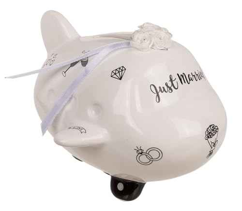 Palleon Hochzeits-Spardose Just Married | Keramik Geldgeschenk für Hochzeit, Verlobung & JGA | Witzige Spardose in Koffer-, Auto- oder Flugzeug-Design | Geschenkidee zur Hochzeit