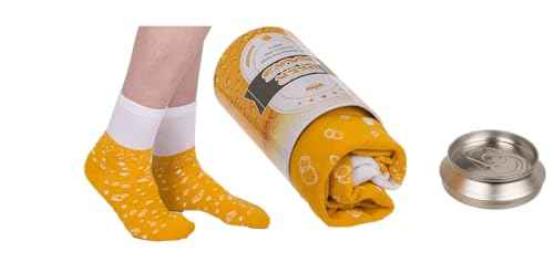 Palleon Socken in Dose – 1 Paar Socken in Metalldose | Lustige Geschenkidee für Damen & Herren | Einheitsgröße 36–42 | Prosecco Bier Pride Motiv