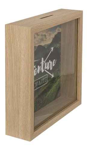 Holz-Spardose, Adventure Awaits, mit Rahmen, ca. 20 x 20 cm Grün