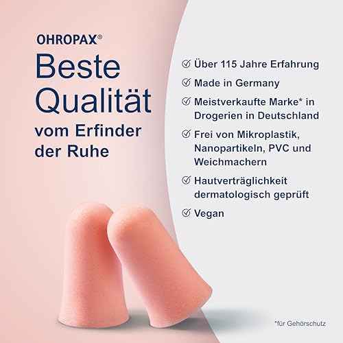 OHROPAX Soft Ohrstöpsel – IN-Ohr-Stöpsel aus weichem Schaumstoff – besonders unauffällig und bequem – Schalldämmwert SNR 31 dB – ideal zum Entspannen, Schlafen und Arbeiten – 10 Stück