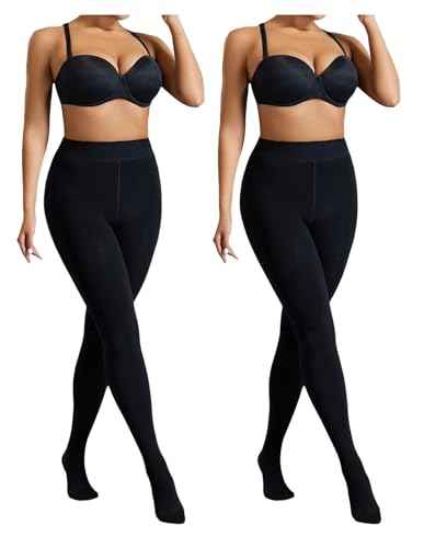 Palleon 2er Pack Thermo Fleece Strumpfhosen Damen Schwarz | Warme Winter Strumpfhosen in 2 Stärken | Blickdicht & Elastisch