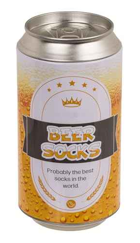Palleon Socken in Dose – 1 Paar Socken in Metalldose | Lustige Geschenkidee für Damen & Herren | Einheitsgröße 36–42 | Prosecco Bier Pride Motiv