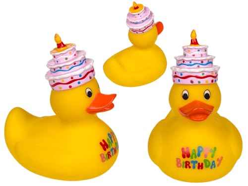 Palleon Quietscheente 10 cm – Witzige Badeente in verschiedenen Motiven (Happy Birthday, Fußball, Cowboy, Hochzeit) – Lustiges Geschenk & Deko – Quietschende Gummiente für Kinder & Erwachsene