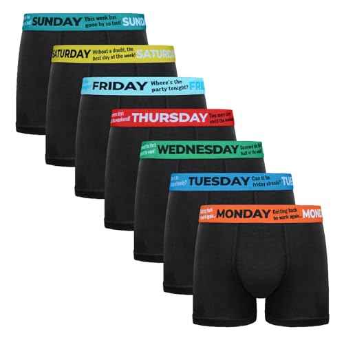 Palleon Herren Boxershorts 7er Pack – Baumwoll Unterhosen für jeden Wochentag | Monday–Sunday | Atmungsaktiv & Elastisch | Männer Boxer Shorts