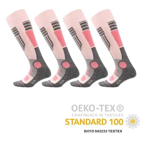 Palleon 4 Paar Damen Skisocken | Thermo Wintersocken mit Polsterung | Warme Kniestrümpfe für Ski, Snowboard, Langlauf & Outdoor