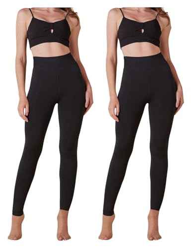 Palleon 2er Pack Thermo Fleece Leggings Damen Schwarz | Warme Winter Leggings in 2 Stärken | Blickdicht & Elastisch