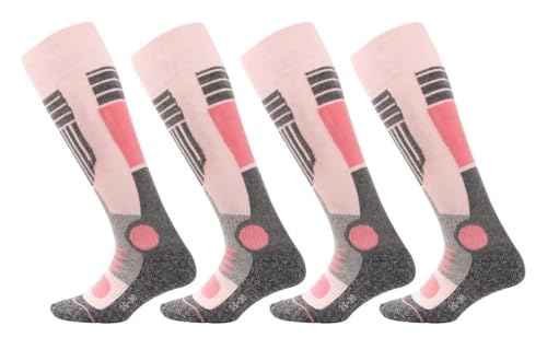 Palleon 4 Paar Damen Skisocken | Thermo Wintersocken mit Polsterung | Warme Kniestrümpfe für Ski, Snowboard, Langlauf & Outdoor