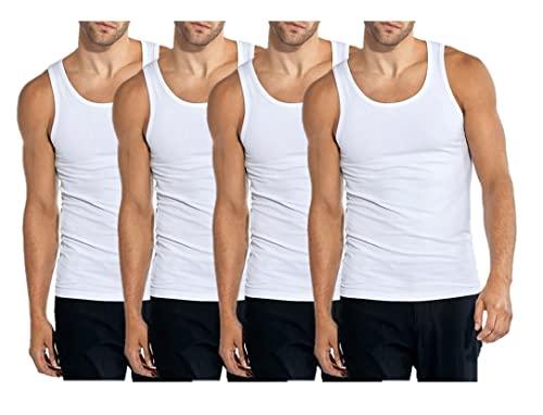4er Pack Herren Classic Unterhemden | Männer Baumwolle Achselhemd Tank Top Weiß 5XL