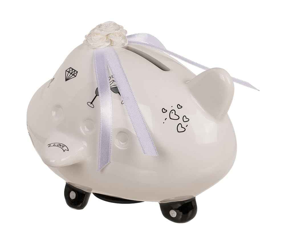 Palleon Hochzeits-Spardose Just Married | Keramik Geldgeschenk für Hochzeit, Verlobung & JGA | Witzige Spardose in Koffer-, Auto- oder Flugzeug-Design | Geschenkidee zur Hochzeit