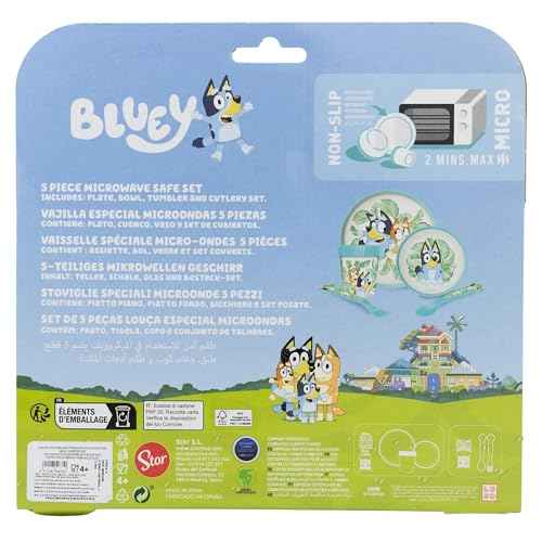 Stor Bluey 5-teiliges zweifarbiges Premium-Geschirr-Set für Kinder, Frühstück, Mittagessen, Abendessen, Teller, Schüssel und Becher, BPA-frei, rutschfest, Kinder, Baby