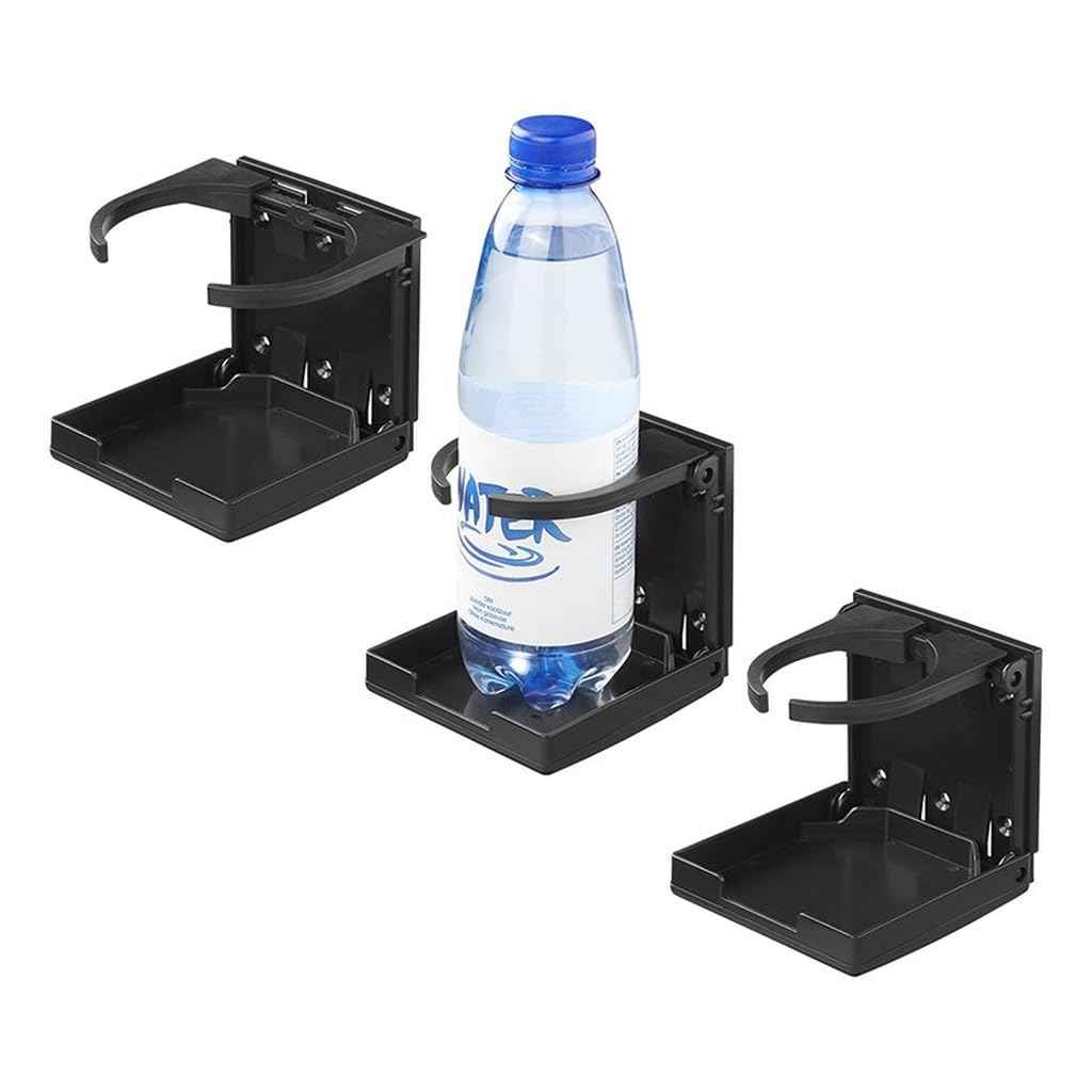 Klappbarer Getränkehalter - Einstellbarer Becherhalter für Auto, Wohnmobil & Wohnwagen | Schraub- und Klebebefestigung | Verstellbare Klammer (58-98 mm)