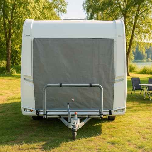 Wohnwagen Abdeckplane Bugschutzplane Caravan mit Spannringen, Farbe Grau, schützt Deichselbox, für Ø 7mm Kederschiene Größen Auswahl 140-200cm x 160cm