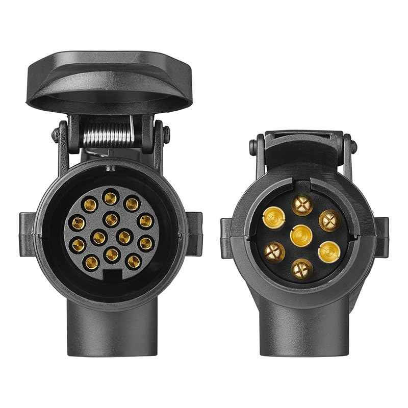 Multibros Anhänger Adapter 7- auf 13-polig mit Konstante – Kurzadapter für Anhängerkupplung – CEE Steckadapter für Pkw, Wohnwagen & Anhänger