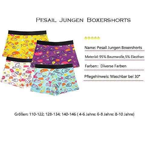 Pesail Jungen Boxershorts Unterwäsche Jungen Baumwolle Kinder Unterhosen Slips Jungs Boxers Unterwäsche 4-6-8-12er - Gr.92-104,110-122,128-134,140-146