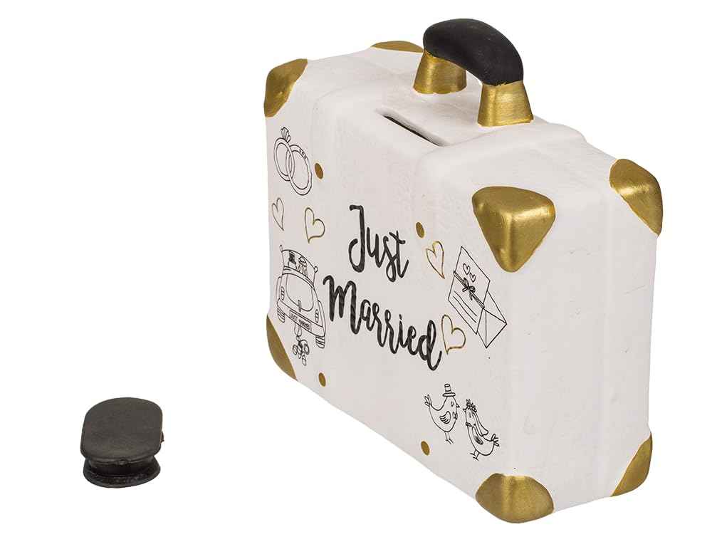 Palleon Hochzeits-Spardose Just Married | Keramik Geldgeschenk für Hochzeit, Verlobung & JGA | Witzige Spardose in Koffer-, Auto- oder Flugzeug-Design | Geschenkidee zur Hochzeit