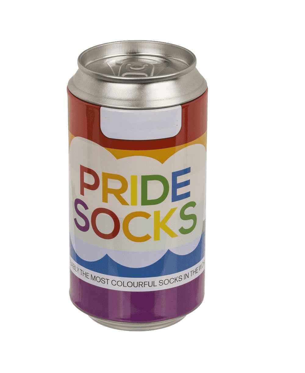 Palleon Socken in Dose – 1 Paar Socken in Metalldose | Lustige Geschenkidee für Damen & Herren | Einheitsgröße 36–42 | Prosecco Bier Pride Motiv