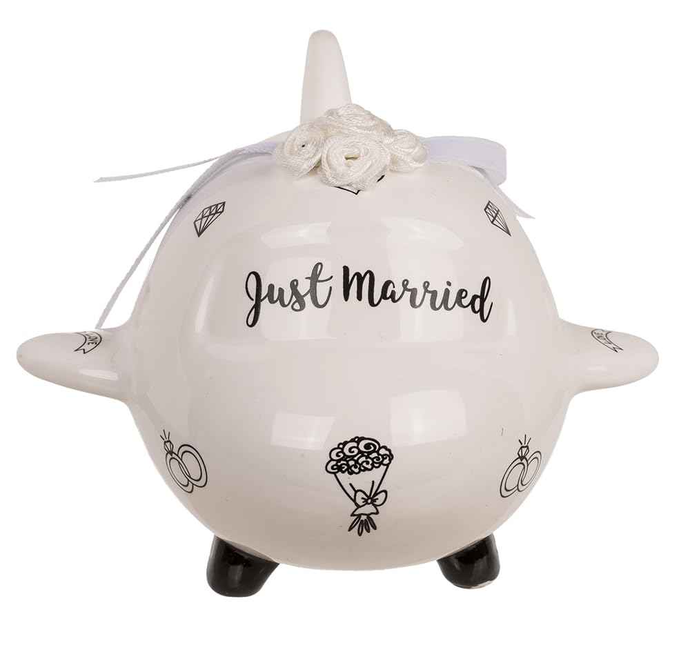 Palleon Hochzeits-Spardose Just Married | Keramik Geldgeschenk für Hochzeit, Verlobung & JGA | Witzige Spardose in Koffer-, Auto- oder Flugzeug-Design | Geschenkidee zur Hochzeit