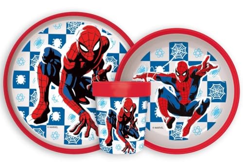 Spiderman Midnight Flyer rutschfestes Kinder-Geschirr Set mit Teller, Müslischale und Becher