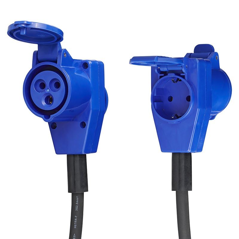Adapterkabel 150cm 3x2,5mm² von Schuko Stecker nach CEE Winkelkupplung + Schuko Steckdose Wohnwagen Wohnmobil - Palleon