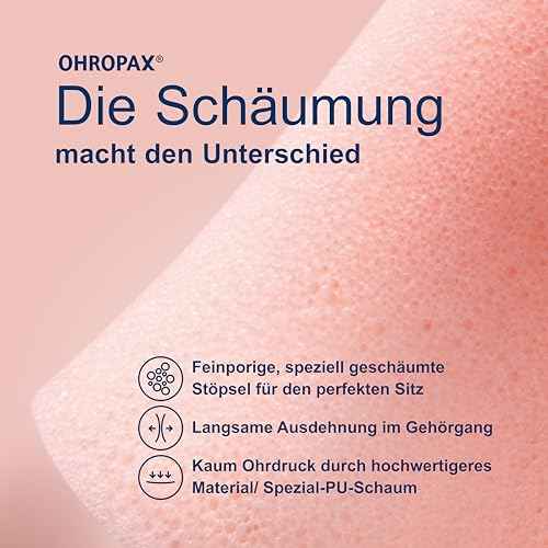 OHROPAX Soft Ohrstöpsel – IN-Ohr-Stöpsel aus weichem Schaumstoff – besonders unauffällig und bequem – Schalldämmwert SNR 31 dB – ideal zum Entspannen, Schlafen und Arbeiten – 10 Stück