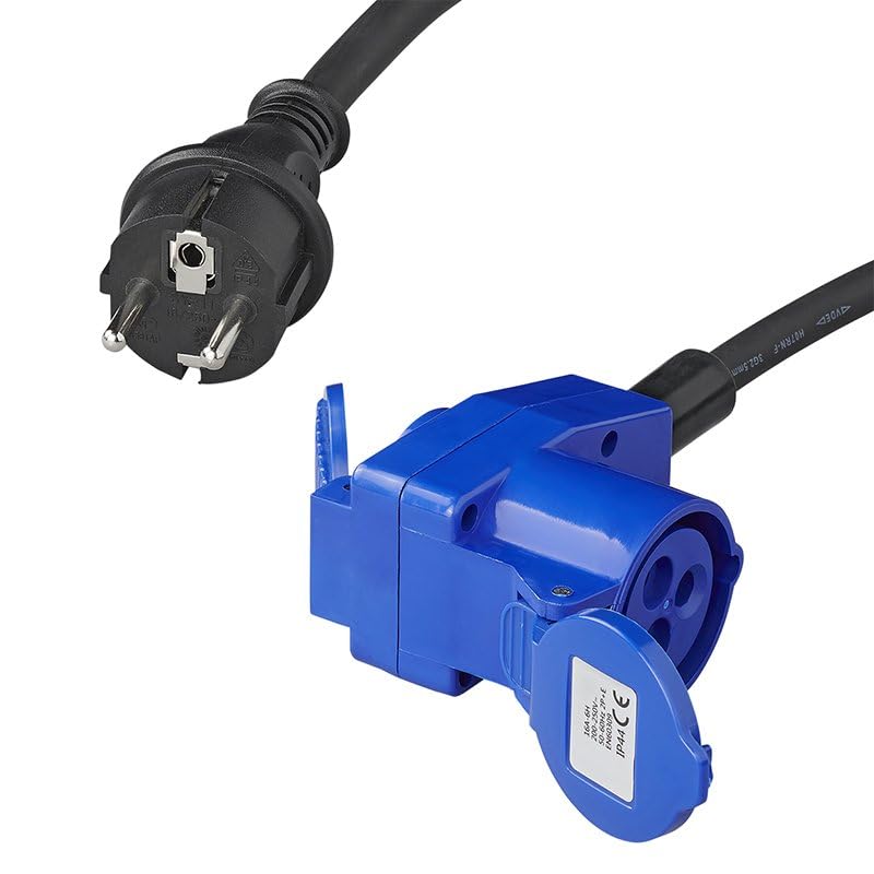 Adapterkabel 150cm 3x2,5mm² von Schuko Stecker nach CEE Winkelkupplung + Schuko Steckdose Wohnwagen Wohnmobil