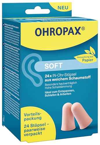 OHROPAX Soft Ohrstöpsel – IN-Ohr-Stöpsel aus weichem Schaumstoff – besonders unauffällig und bequem – Schalldämmwert SNR 31 dB – ideal zum Entspannen, Schlafen und Arbeiten – 10 Stück