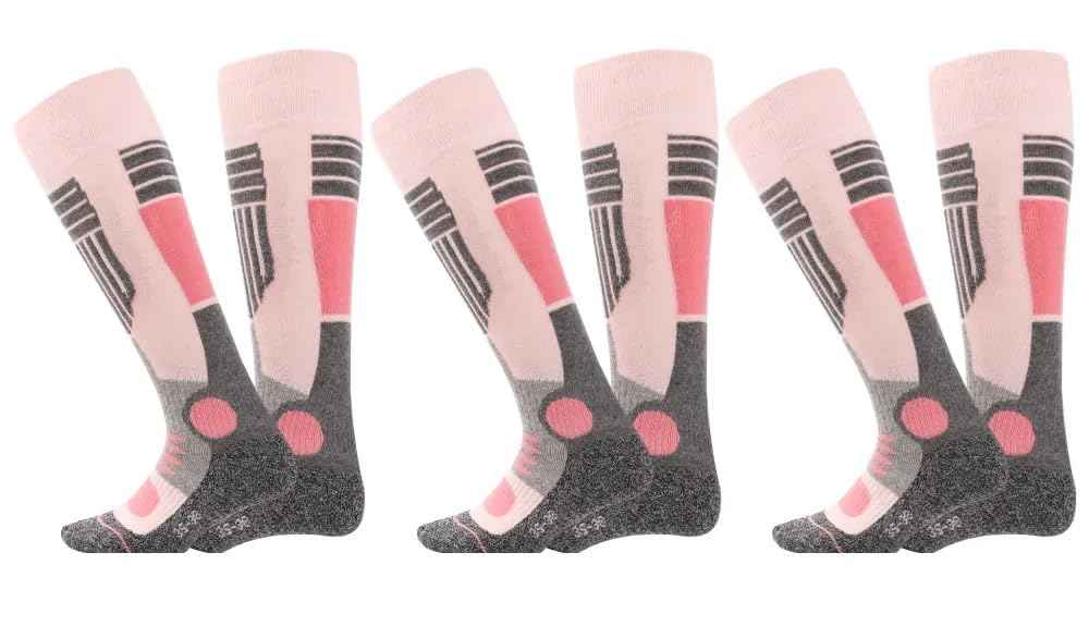 Palleon 4 Paar Damen Skisocken | Thermo Wintersocken mit Polsterung | Warme Kniestrümpfe für Ski, Snowboard, Langlauf & Outdoor