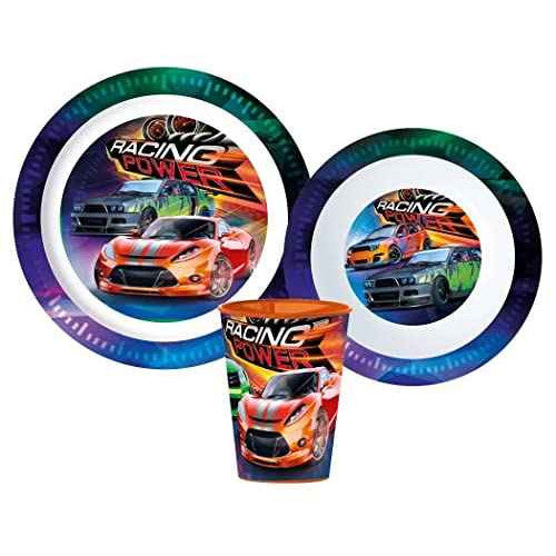 Racing Power Kinder-Geschirr Set mit Teller, Müslischale und Becher