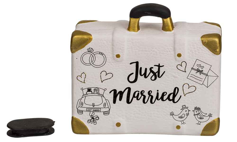 Palleon Hochzeits-Spardose Just Married | Keramik Geldgeschenk für Hochzeit, Verlobung & JGA | Witzige Spardose in Koffer-, Auto- oder Flugzeug-Design | Geschenkidee zur Hochzeit