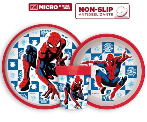 Spiderman Midnight Flyer rutschfestes Kinder-Geschirr Set mit Teller, Müslischale und Becher