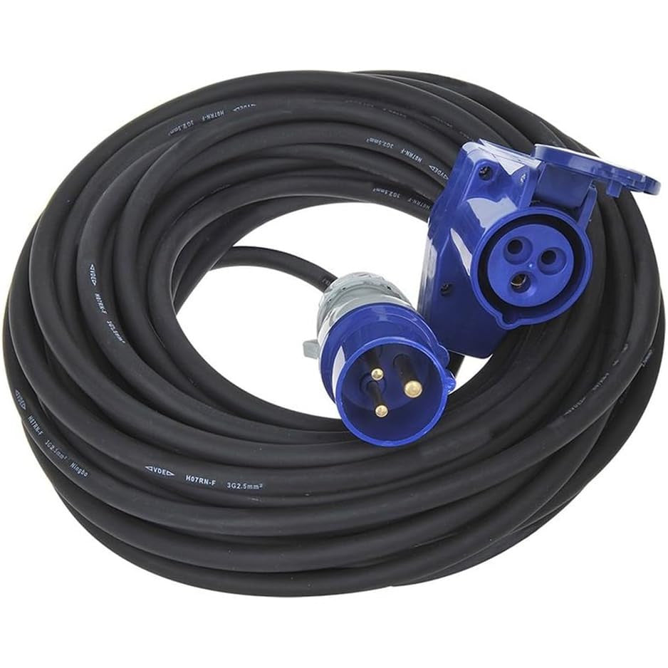 CEE Verlängerungskabel 20m / 30m – 3x2,5mm² – mit CEE Winkelkupplung + Schuko Steckdose – IP44 – H07RN-F Neopren – 16A – Camping & Outdoor geeignet (30m)
