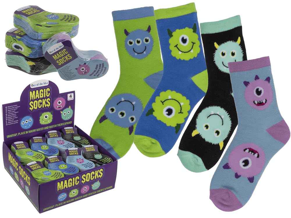 Palleon 4er Pack Magische Kindersocken | Zaubersocken mit Space-, Monster-, Fußball-, Einhorn- & Capybara-Motiven | Größe 22–34 | weich & atmungsaktiv | Geschenkidee für Kinder