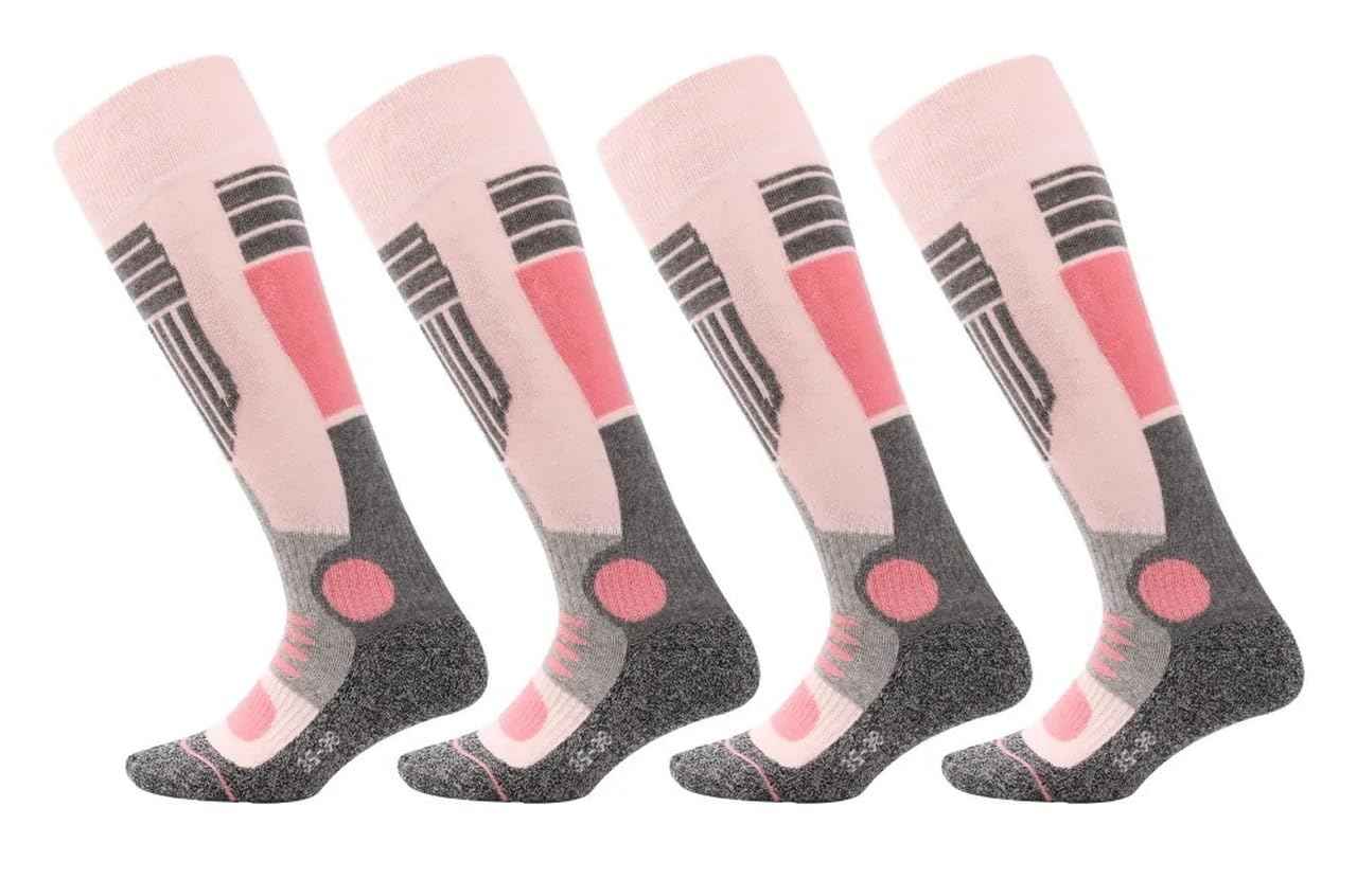 Palleon 4 Paar Damen Skisocken | Thermo Wintersocken mit Polsterung | Warme Kniestrümpfe für Ski, Snowboard, Langlauf & Outdoor